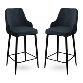 Hanah Home Taburetes de Bar Antracita y Negro con Patas de Metal - Alto 105cm, Ancho 45cm, Profundo 43cm, Altura Asiento 73cm